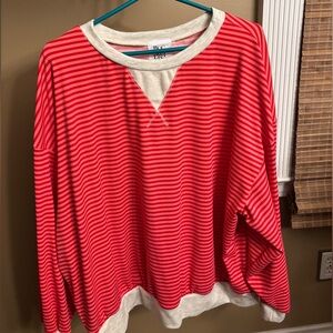 NWOT Pink, Red and White Striped Long Sleeve Top& shorts soft ribbed lounge set